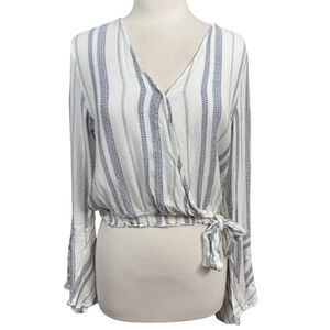 Altar'd State Blouse Size L White Blue Striped Long Sleeve